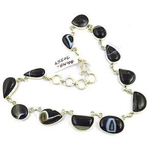 Collier élégant pour femme en argent plaqué avec perles d'agate en forme de goutte d'eau, design chaîne à maillons, bijou tendance - Product Image 1