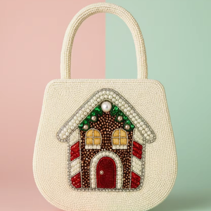 Sac à main en perles de pain d'épices fait main de luxe, fermeture éclair, sac de soirée de Noël, sac de fête festif en perles, sac à main pour femmes et filles - Product Image 1