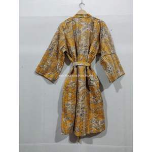 Floral impreso Kantha ropa de dormir indio algodón Maxi vestido hecho a mano elegante estilo Kimono Albornoz de talla grande térmico al por mayor - Product Image 4