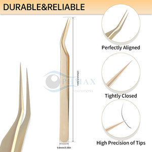 Pinzas de pestañas de precisión chapadas en oro para técnicos de extensión de pestañas de salón Pinzas de pestañas recubiertas de oro para salón de belleza - Product Image 3