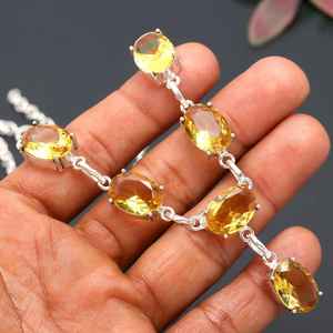 Collier en argent sterling 925 fait à la main, citrine, forme ovale, pierre précieuse jaune, solitaire, bijoux pour enfants, cadeau, élégant, haute qualité - Product Image 2