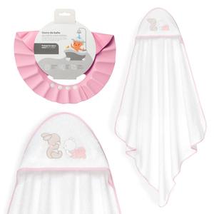 Toalla de Baño 1X1 MT con Gorro Rosa, Diseño Oso Tumbado Conejito, Artículos de Baño para Bebés - Product Image 1