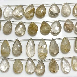 Cuentas de Briolette con forma de pera facetadas de rutilo dorado, cuentas de piedra preciosa natural, suministro al por mayor - Product Image 1