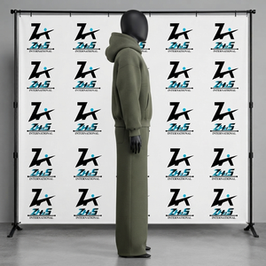 Breathable Olive Green Hooded Tracksuit Full Zipper Loose Fit 100% Cotton Solid Color Casual Autumn Wear Sweatsuit Unisex - Product Image 3