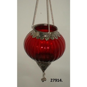 Candelabro colgante de cristal rojo para decoración navideña del hogar Metal plateado hecho a mano - Product Image 1