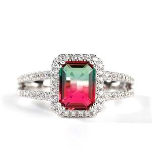 <b>Emerald</b> Cut Watermelon <b>Ring</b>-Sterling <b>Silver</b> Fashion Jewelry Romantic Gift - Product Image 1