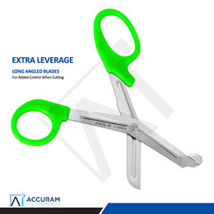 Tijeras para Trauma Médico, Tijeras para Vendajes, Verdes, 14.5 cm, Acero Inoxidable, Angulares, Sin Punta, para Emergencias, Cirugía, Hospital, Paramédicos, Enfermeras - Product Image 3