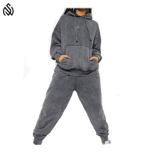 Venta al por mayor 100% de algodón lavado con ácido desgastado chándales de Jogger para las mujeres de peso pesado gimnasio chándal para el ejercicio de primavera - Product Image 2