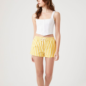 Pantalones cortos de rayas de secado rápido de la mejor calidad para mujer, cintura alta con cinturón, decoraciones de lazo de encaje, diseño transpirable, Color sólido, ¡personalizable! - Product Image 5