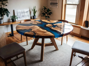 Table à manger en bois d'acacia en résine artisanale moderne de luxe, table de salon imperméable pour mariage, retraite, Diwali, condoléances - Product Image 4