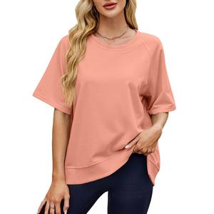 Blusa Casual de Mujer para Primavera/Verano 2025, Personalizada, Holgada, de Manga Corta con Mangas de Mariposa, Cuello Redondo, Camisas Extra Grandes de Color Sólido - Product Image 3