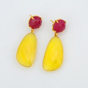 ตุ้มหูคุณภาพสูงสีบานเย็นและ925โอนิกซ์สีเหลืองธรรมชาติต่างหูชุบทอง18K - Product Image 3