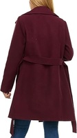 Manteau trench long en laine tricotée pour femme, couleur bordeaux uni, coupe ample, grande taille, style vintage, imperméable et coupe-vent, idéal pour l'hiver