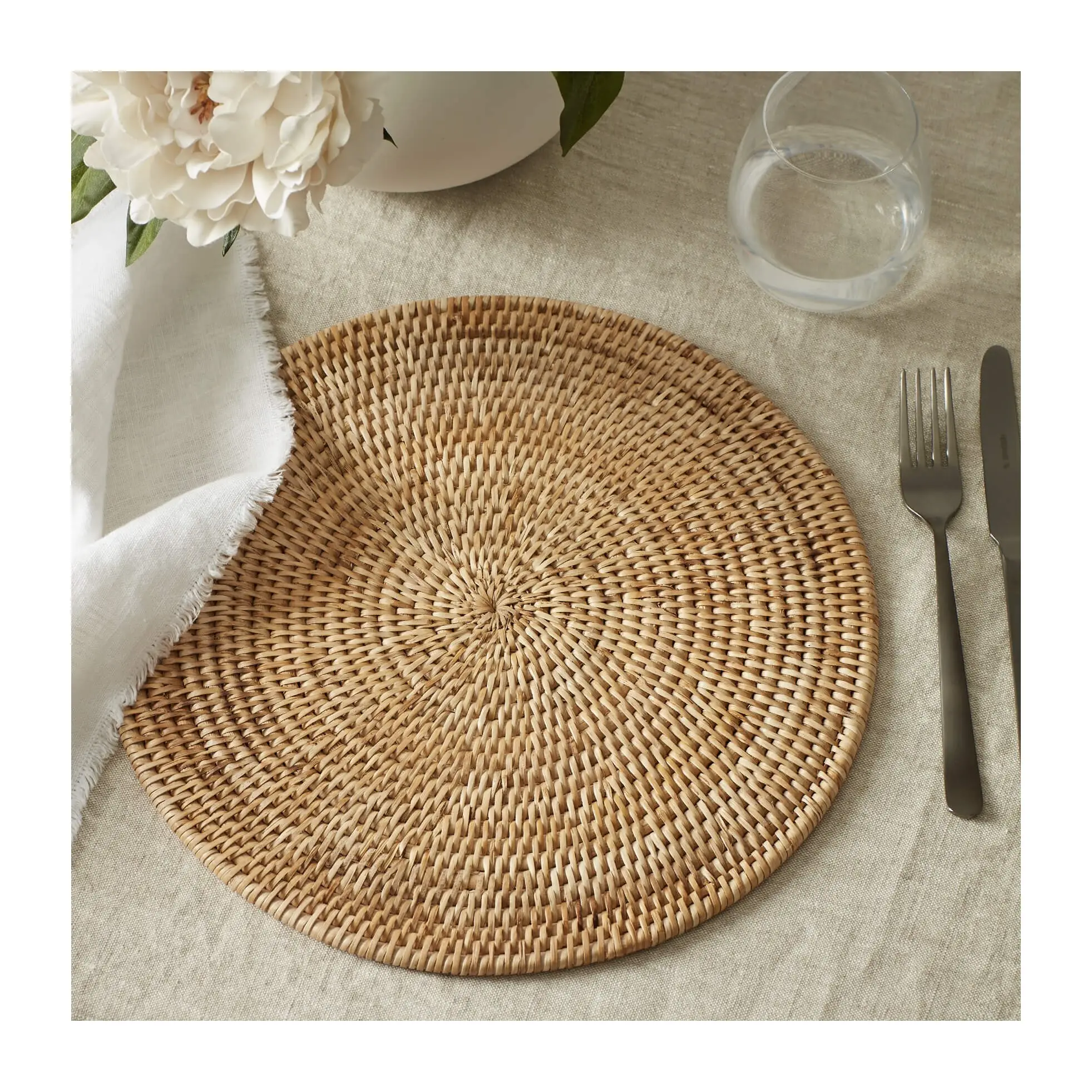 Napperons ronds en rotin tissés à la main, vaisselle de cuisine, assiette décorative, tapis de table