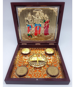 Statue de Ram Darbar plaquée or élégante, boîte en bois décorative, idole religieuse hindoue pour anniversaire, Diwali, Pooja, Mandir - Product Image 6