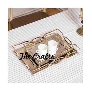 Shiny <b>Gold</b> Polished And <b>Mirror</b> Makeup Jewelry Vanity Tray Set Of Two Different Sizes Home Decorative Vanity Tray - Product Image 1