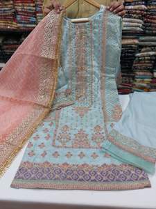 Meilleure vente 2022 femmes 3 pièces en soie cousue Salwar Kameez dernière robe de soirée dernière collection - Product Image 6