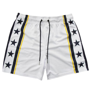 Pantalones cortos de playa para gimnasio de cintura media de secado rápido para hombre, bañadores tejidos para correr con bolsillos con cierre de cordón, pantalones cortos informales estampados para hombre - Product Image 5