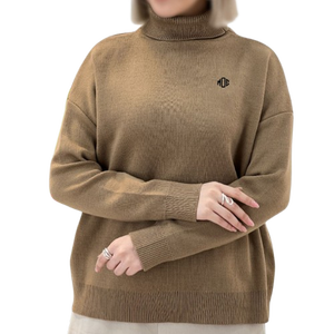 Pull en tricot à col montant pour femmes, épaules tombantes, coupe ample, couleur unie, fabrication de vêtements en gros, marque privée - Product Image 1
