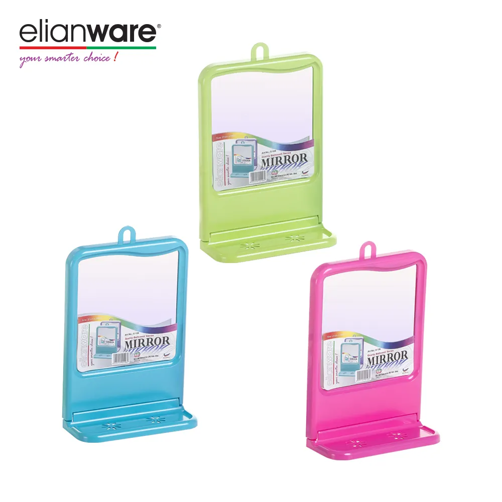 Elianware กระจกสะท้อนแสงสำหรับห้องน้ำ,กรอบรูปหลายสีใช้ตกแต่งผนังห้องน้ำแบบพกพาพร้อมชั้นวางของ