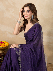 Trendmalls Women's Art Silk Siroski Mirror Work <b>Saree</b> Unstitch Blouse Piece (K1156-<b>Purple</b>) Indian Pakistani Clothing Wholesale - Product Image 4