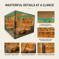 Ploutara Grande Salle de Sauna Infrarouge Intérieure Grande Capacité en Bois de Pruche, Design Moderne, Verre Panoramique, Modulaire, Sur Mesure, pour Villa, Hôtel, Spa et Ambiance