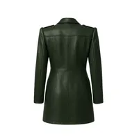 Manteau en cuir vert foncé à double boutonnage avec poches