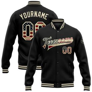 Direct Industry Wholesale Casual Winter Custom Black Vintage USA Flag-White Bomber Full-Snap Varsity Letterman Jacket - Product Image 1