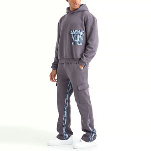 Survêtement d'hiver tendance à capuche en molleton polyester/coton délavé à l'acide, coupe évasée superposée, qualité supérieure, directement de l'usine - Product Image 1