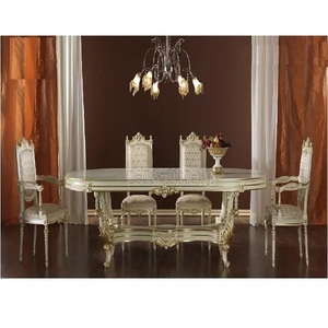 Juego de comedor tallado a mano de diseño Ultra lujoso, conjunto de comedor de madera antigua para salón, mueble rústico con temática para el hogar - Product Image 1
