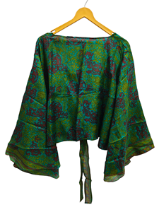 Vestido corto de seda con parte superior de tamaño libre, Top cruzado de tela Sari vintage, Top bohemio con estampado floral - Product Image 6