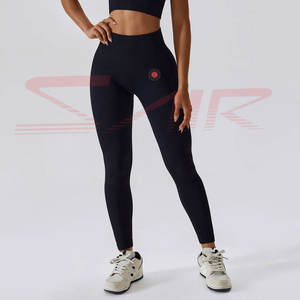Leggings de sport décontractés sans couture pour femme, personnalisés, de haute qualité, avec effet froncé aux fesses, en tissu tricoté respirant, confortables, avec logo à la taille - Product Image 2