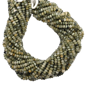 Perles de pierres précieuses en forme de rondelle facettées vertes et jaunes œil de chat de 4 à 4,5 mm pour la fabrication de bijoux - Product Image 1