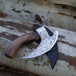 Wholesale Cusyomized Handmade Pizza Axe <b>Cutter</b> Hand Forged High Carbon Steel Blade With Etching Pure Leather Sheath for <b>men</b> - Product Image 1