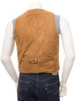 Chaleco de cuero de vaca de ante tostado para hombre, ropa exterior de lona de alta calidad, Chaleco de cuero de motocicleta a prueba de viento, superventas, informal - Product Image 4