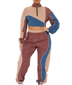 Ensemble survêtement femme streetwear personnalisé, coupe-vent d'hiver, 2 pièces, léger, surdimensionné, respirant, séchage rapide, nylon uni - Product Image 1