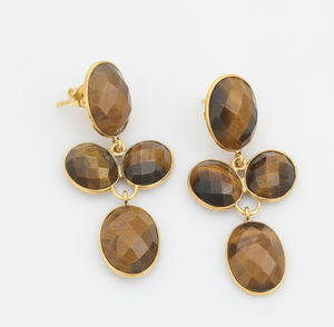 Pendientes Elegantes de Ojo de Tigre Ovalados, Joyería de Piedras Preciosas, Plata de Ley 925, Chapado en Oro de 18K, Pendientes Colgantes, Regalo para Ella - Product Image 3