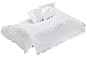 Custom Embroidery White <b>Floral</b> Tissue <b>Box</b> Cover Rectangle Tissue <b>Box</b> Cover Scalloped Border White Cotton Home Hotel Decoration - Product Image 3