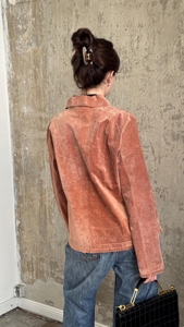 Veste blazer coupe-vent en cuir de mouton vintage des années 90 à double boutonnage pour femme en hiver marron - Product Image 4