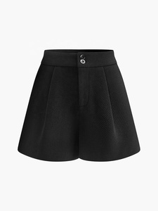 EVER GLOW High Waist Black Woven <b>Shorts</b> Elastic Waist Breathable 100% Cotton Loose Fit Solid Color <b>Women's</b> <b>Shorts</b> - Product Image 1