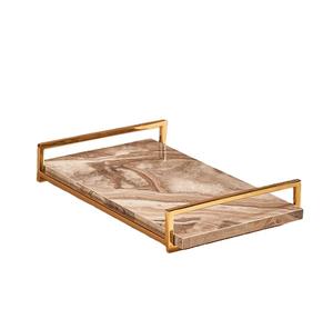 Plateau de service Plateau de service de qualité supérieure Poignée en métal doré Plateau en marbre exclusif avec couteau Planche à découper polyvalente - Product Image 2