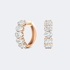 Pendientes de Aro Huggie con Corte Ovalado de 2.00CTW, Engaste de Puntas Compartidas, Oro de 14k, Diamante Cultivado en Laboratorio, Pequeños y Delicados Aros con Piedras Preciosas Ovaladas para Mujer - Product Image 1