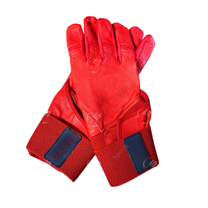 Fabrication professionnelle de haute qualité en cuir pleine couleur rouge sangle manchette Baseball gants de frappe - Product Image 1