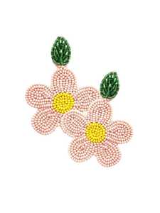 Boucles d'oreilles pendantes en perles de fleurs de marguerite, feuille blanche et jaune, bijoux faits à la main, accessoires de mode, look printemps-été, pièce unique - Product Image 4