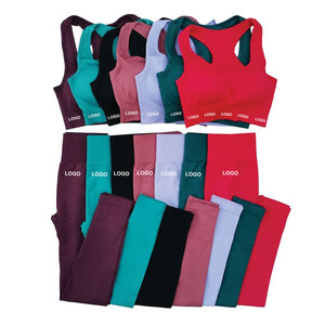 Conjunto de yoga con logotipo personalizado 95% algodón 5% Spandex sólido Plaid Halter sujetador y mallas largas de talla grande para gimnasio correr Fitness - Product Image 6