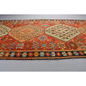 Tapis de 5,1 x 11,8 pieds, grand tapis turc vintage, tapis en laine kilim orange - Product Image 3