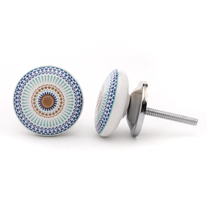 SHUBHAM Premium poignée de meuble en céramique blanche imprimé fleuri bleu pour cuisine moderne chambre salle de bain hôtel & Villa meubles - Product Image 2