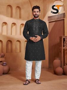 Occasional Wear <b>Silk</b> With Intricate Work <b>Kurta</b> Pajama Manufacturer And Supplier From Surat At Lowest Rate - Product Image 4