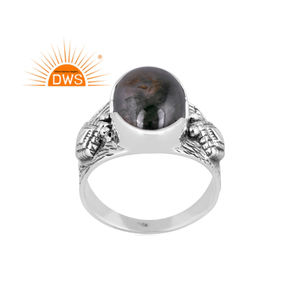 แหวนพลอยมอสสีเขียวธรรมชาติทำด้วยมือสีเงินออกซิไดซ์ทำด้วยมือสำหรับเป็นของขวัญสำหรับผู้หญิง - Product Image 1