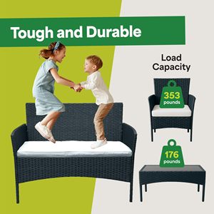Ensemble <span class=keywords><strong>de</strong></span> patio extérieur 4 pièces avec 2 <span class=keywords><strong>chaises</strong></span> individuelles, canapé deux places, table basse en verre, coussins en rotin résistants aux intempéries <span class=keywords><strong>pour</strong></span> meubles <span class=keywords><strong>de</strong></span> <span class=keywords><strong>jardin</strong></span> - Product Image 3